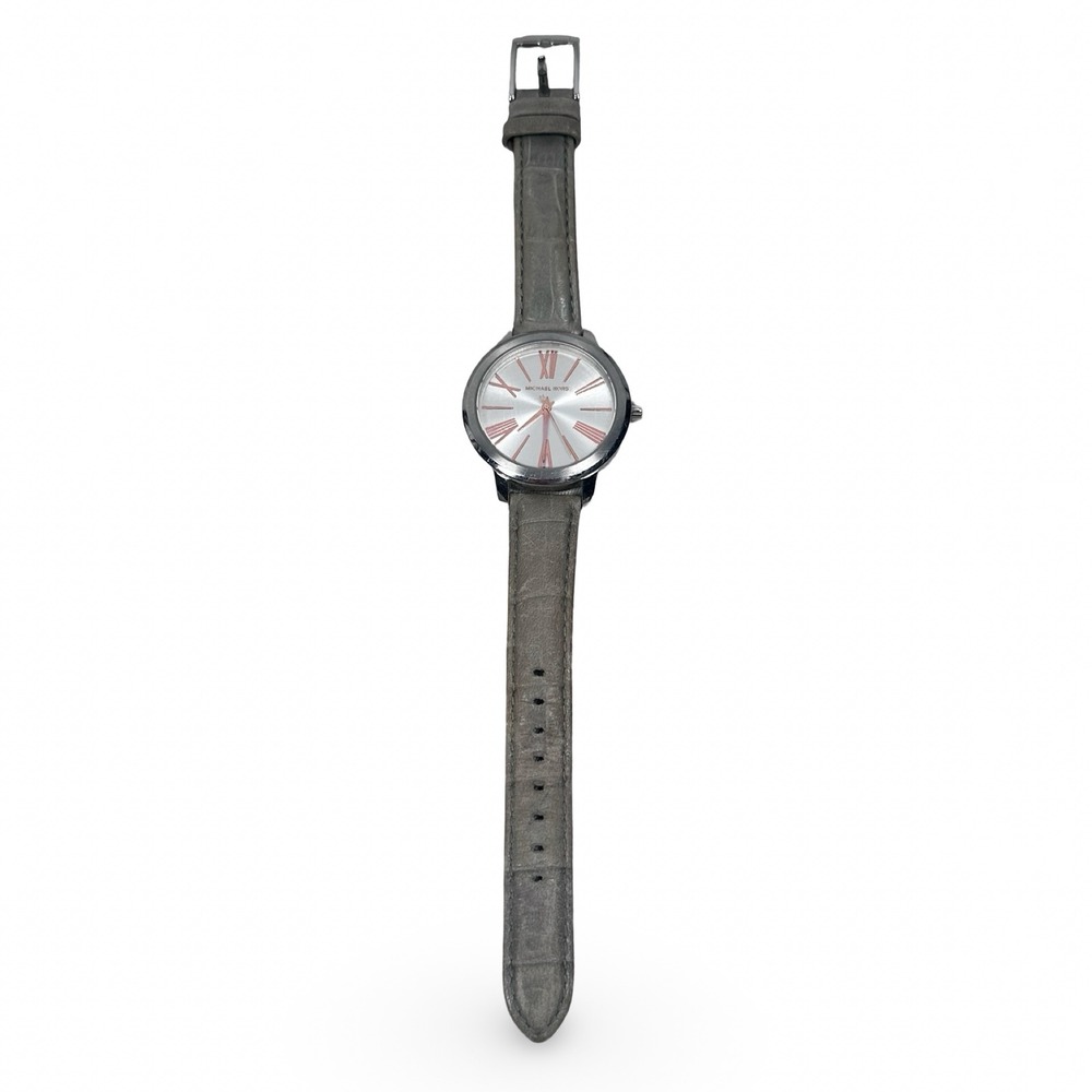 Michael Kors MK-2479 Slim Runway Watch Gray Leather Silver Dial Rose Gold READ